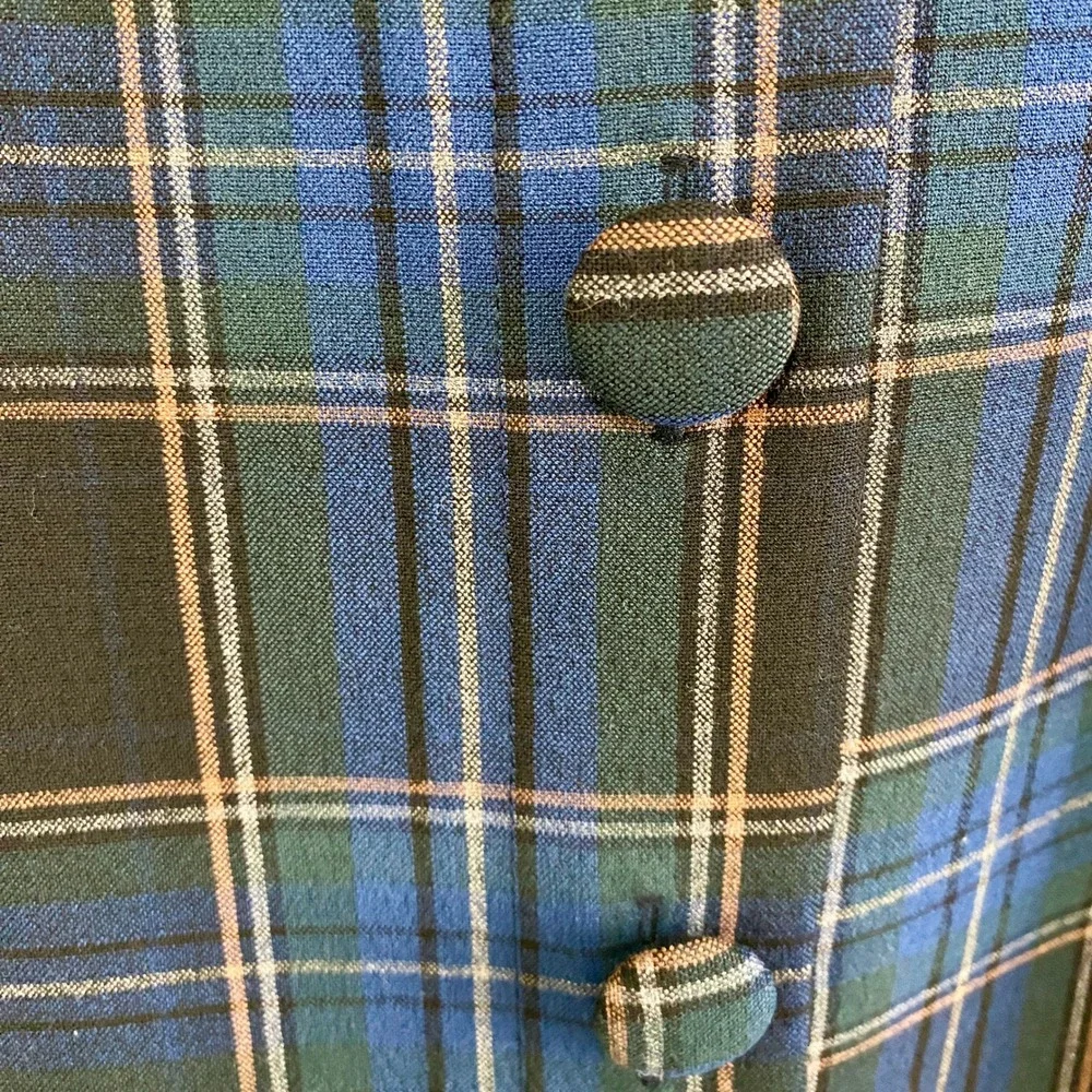 Anthropologie Maeve Plaid Belted‎ Button Front Skirt Sz 8 Blue Green Tartan Midi